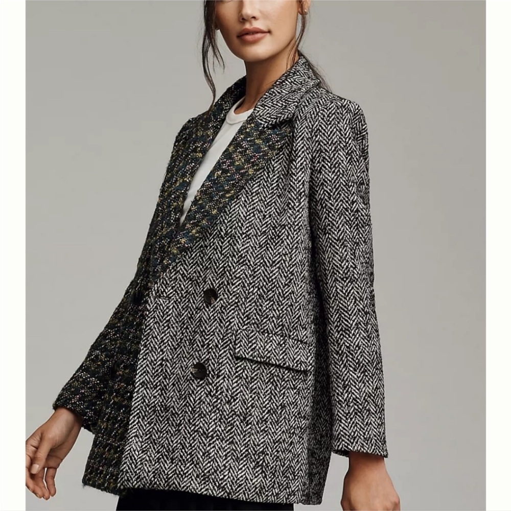 Driftwood Anthropologie Relaxed Plaid Blazer, Size Small - Picture 3 of 14
